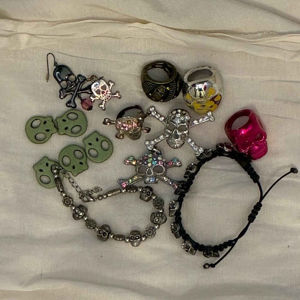 Skeleton jewelry lot bracelets beads rings pendants mix of excellent to DIY Y2k